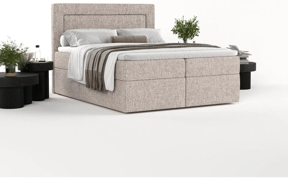 Világosbarna ágyneműtartós boxspring ágy 140x200 cm Imagine – Maison de Rêve