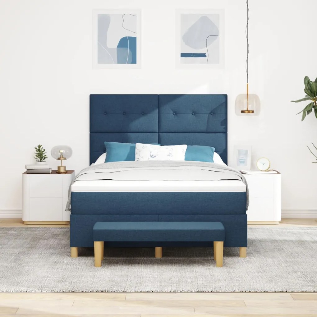 Boxspring Ágy Matraccal és Padot Kék 140x200 cm Szövet
