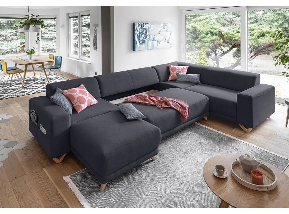 Antracitszürke kinyitható-tárolóhelyes sarokkanapé (jobb oldali-U alakú) Classy Sophie – Miuform