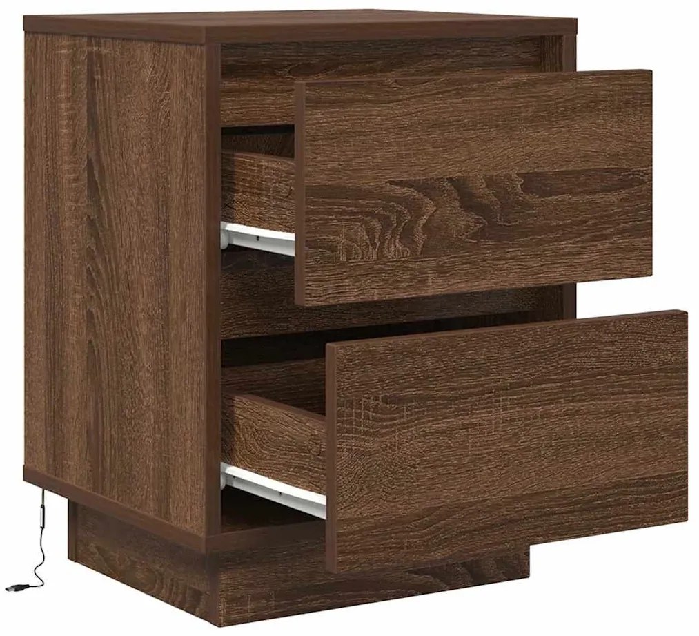 2 db barna tölgyfa éjjeliszekrények LED világítással 38x34x50cm
