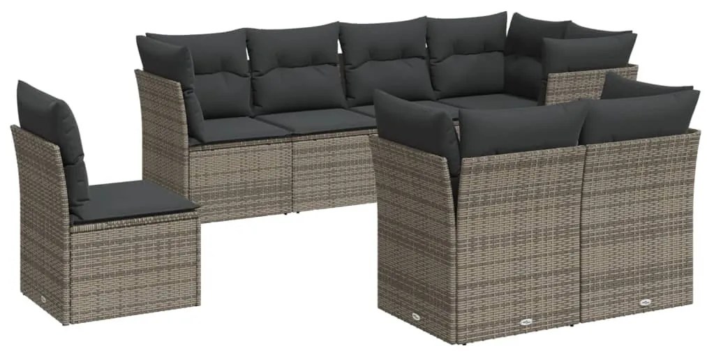 8 részes szürke polyrattan kerti ülőgarnitúra párnákkal