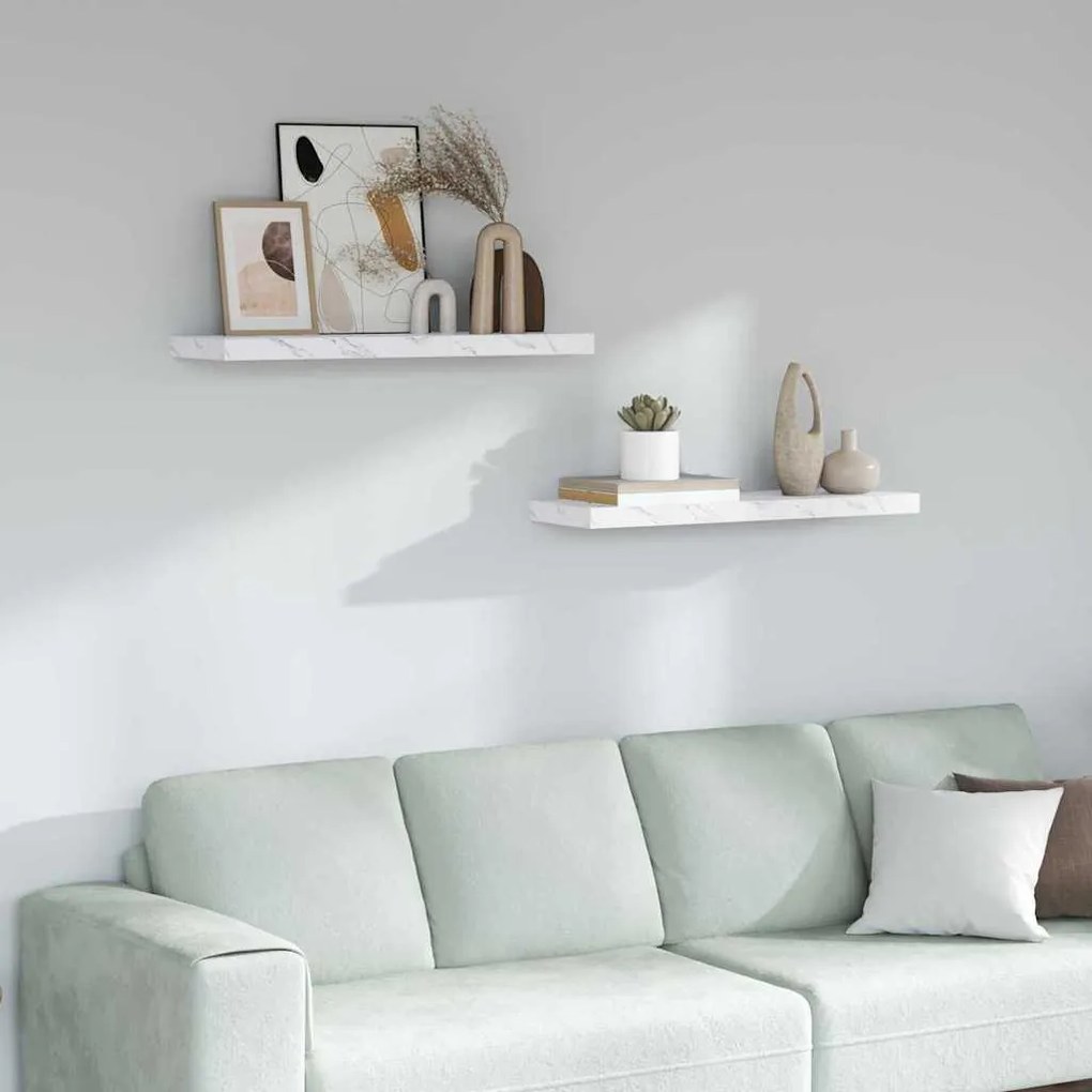 vidaXL Falpolc tárolóval 2 pcs Fehér márvány 80 x 23,5 x 4 cm Faanyag