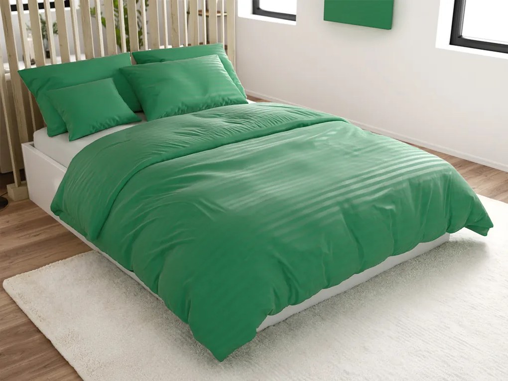 JASMINE szállodai mikroszálas ágyneműhuzat, sötétzöld – 2 cm-es csíkos Ágyneműhuzat mérete: 2 db 70 x 90 cm | 200 x 220 cm