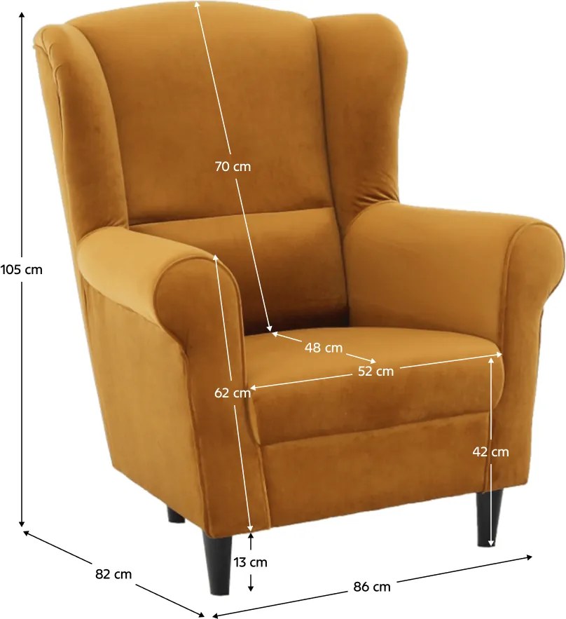 Füles fotel, szövet mustár, CHARLOT