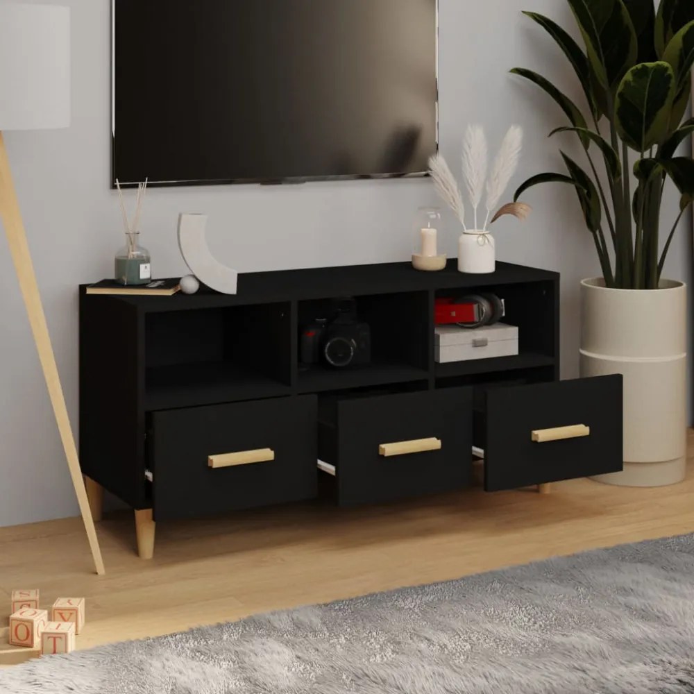 fekete szerelt fa TV-szekrény 102 x 36 x 50 cm