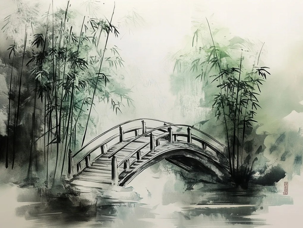 Vászonkép Canvas Grafika Japán Ázsia Park Kert Bambusz Híd 100x75
