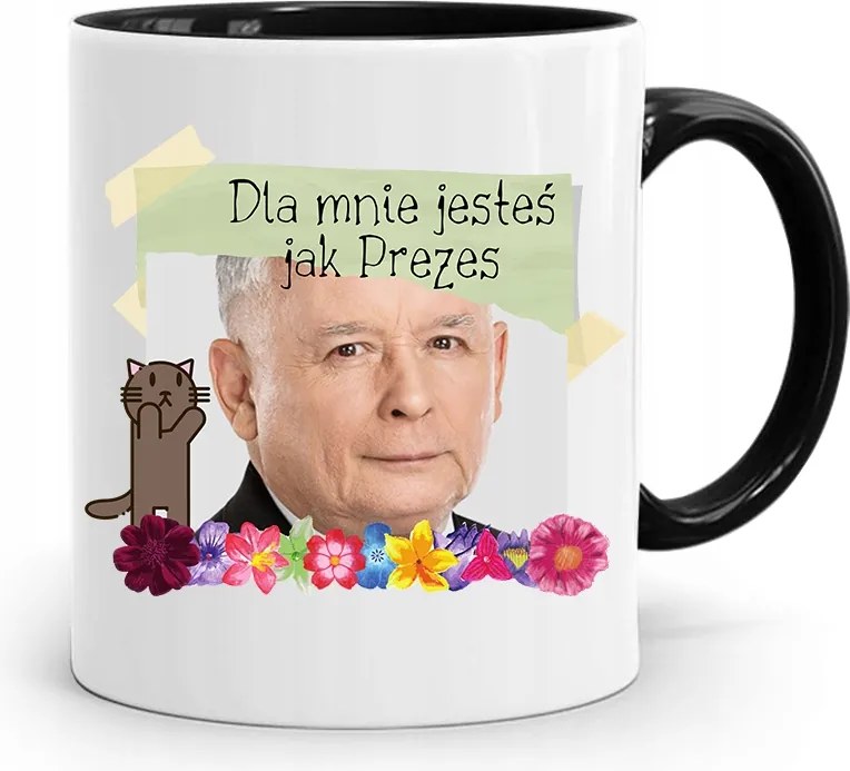 Bögre Fekete Vicces Pis Jaroslaw Kaczynski nyomott mintával