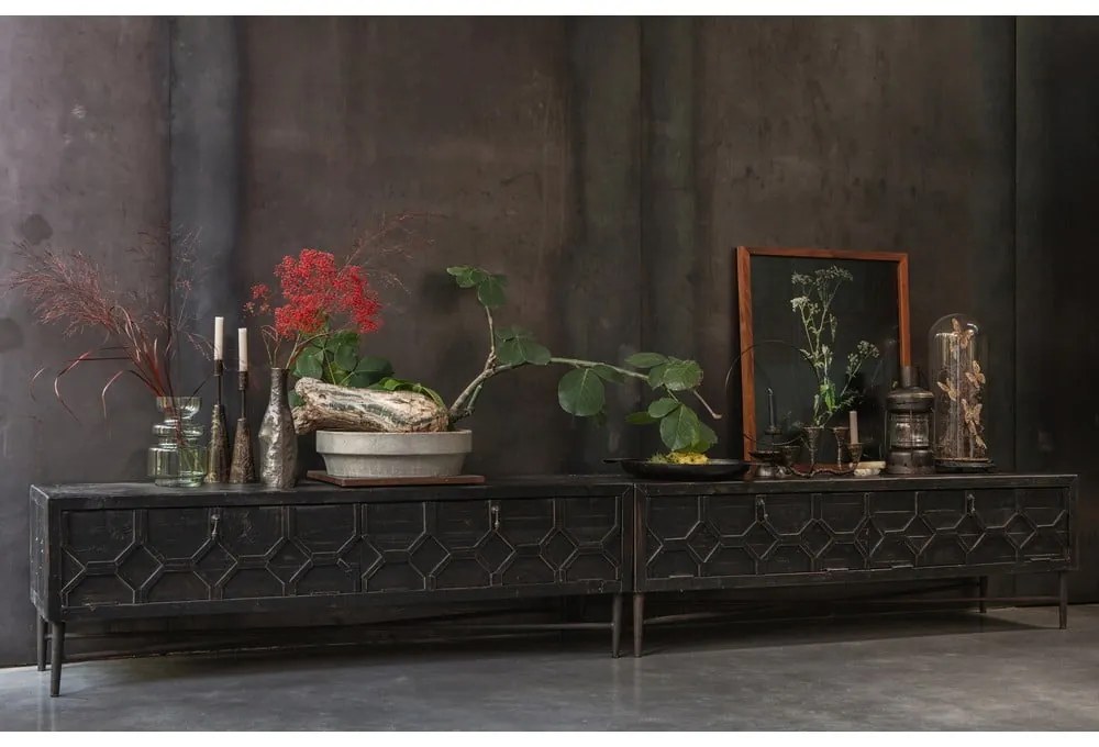 Fekete újrahasznosított fa TV-állvány 160x50 cm Bequest – BePureHome