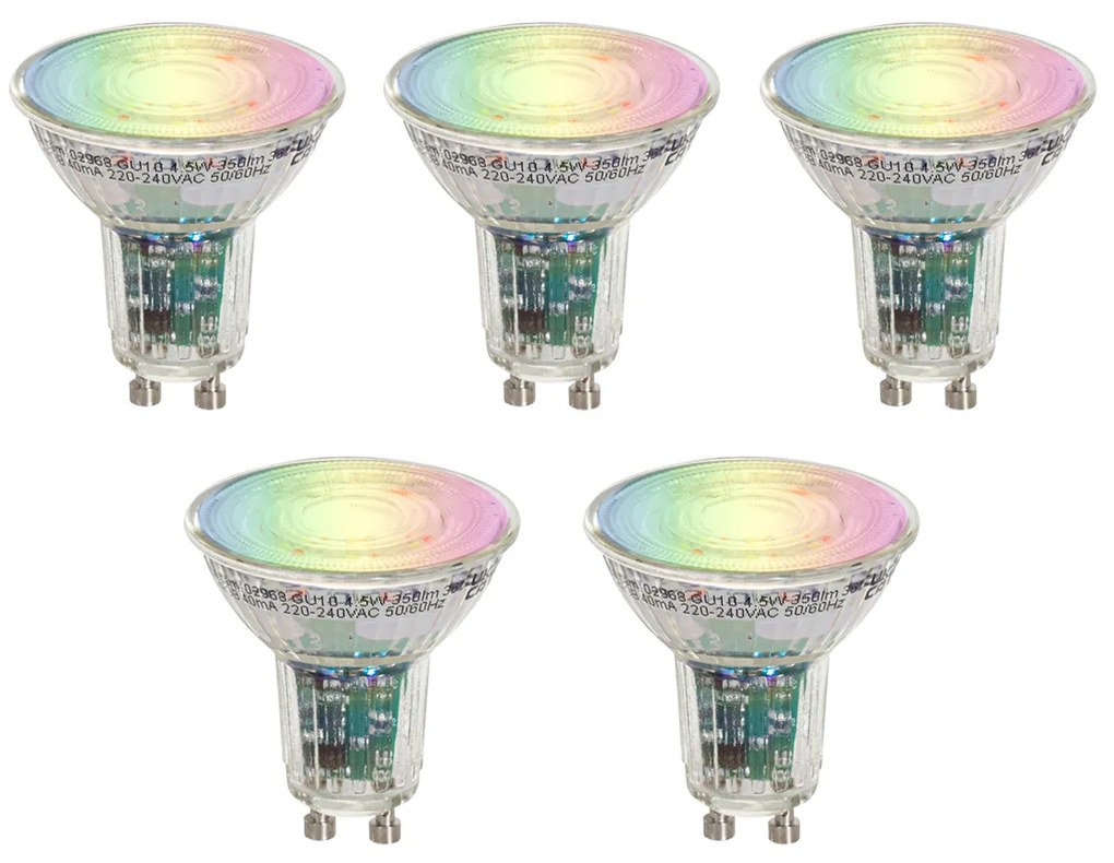 5 darabos Okos GU10 50 LED izzó, fényes RGBW, 4,5W 350 lm 2700-6000K