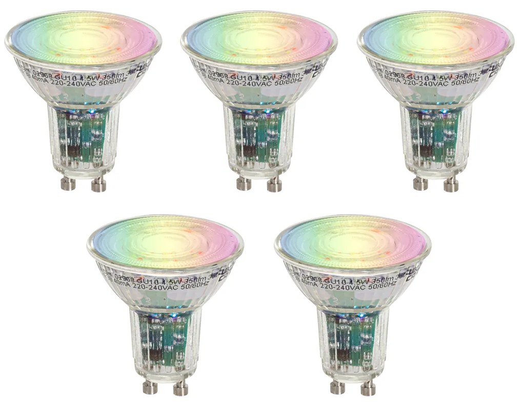 Set van 5 Smart GU10 50 LED lampen helder RGBW 4.5W 350 lm 2700-6000K