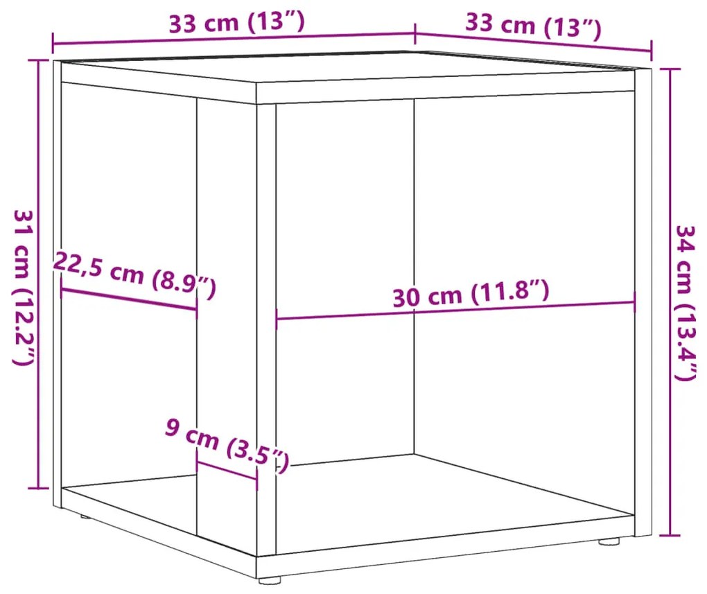 antik fa színű szerelt fa kisasztal 33 x 33 x 34 cm