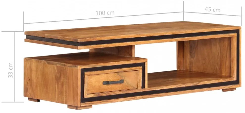 tömör akácfa dohányzóasztal 100 x 45 x 33 cm
