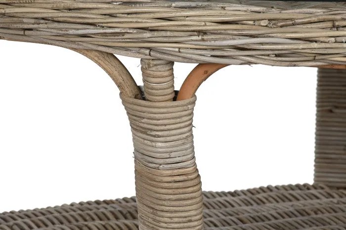 Rattan kerek asztal edzett üveg lappal – 120x82 cm