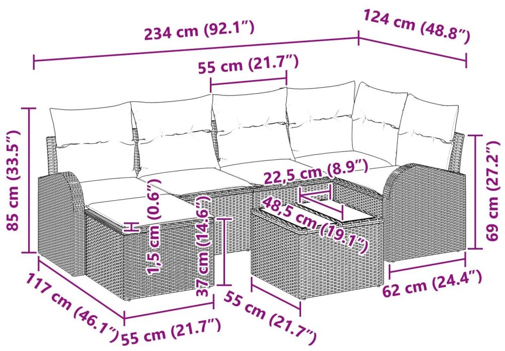 7 darabos kerti kanapészett párnákkal szürke poli rattan