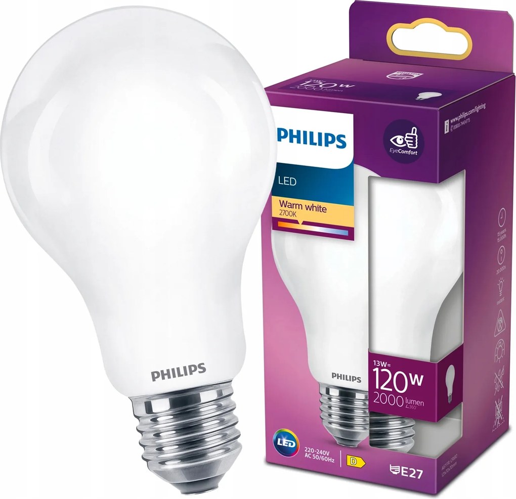 Led izzó Philips E27 13W 120W 2000lm 2700K Meleg Dekoratív Filament