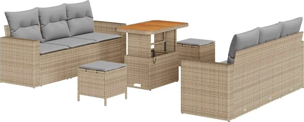 vidaXL Kerti Kanapé Szett 9 pcs Bézs polirattan