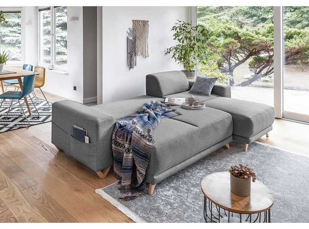 Szürke kinyitható-tárolóhelyes sarokkanapé Classy Sophie – Miuform