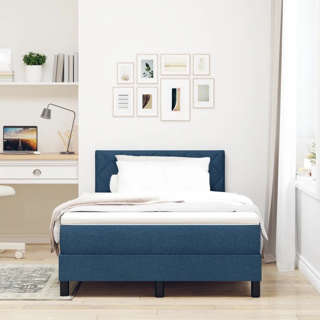 Box Spring Ágy Matraccal és LED Éjféli Kék 120x200 cm szövet