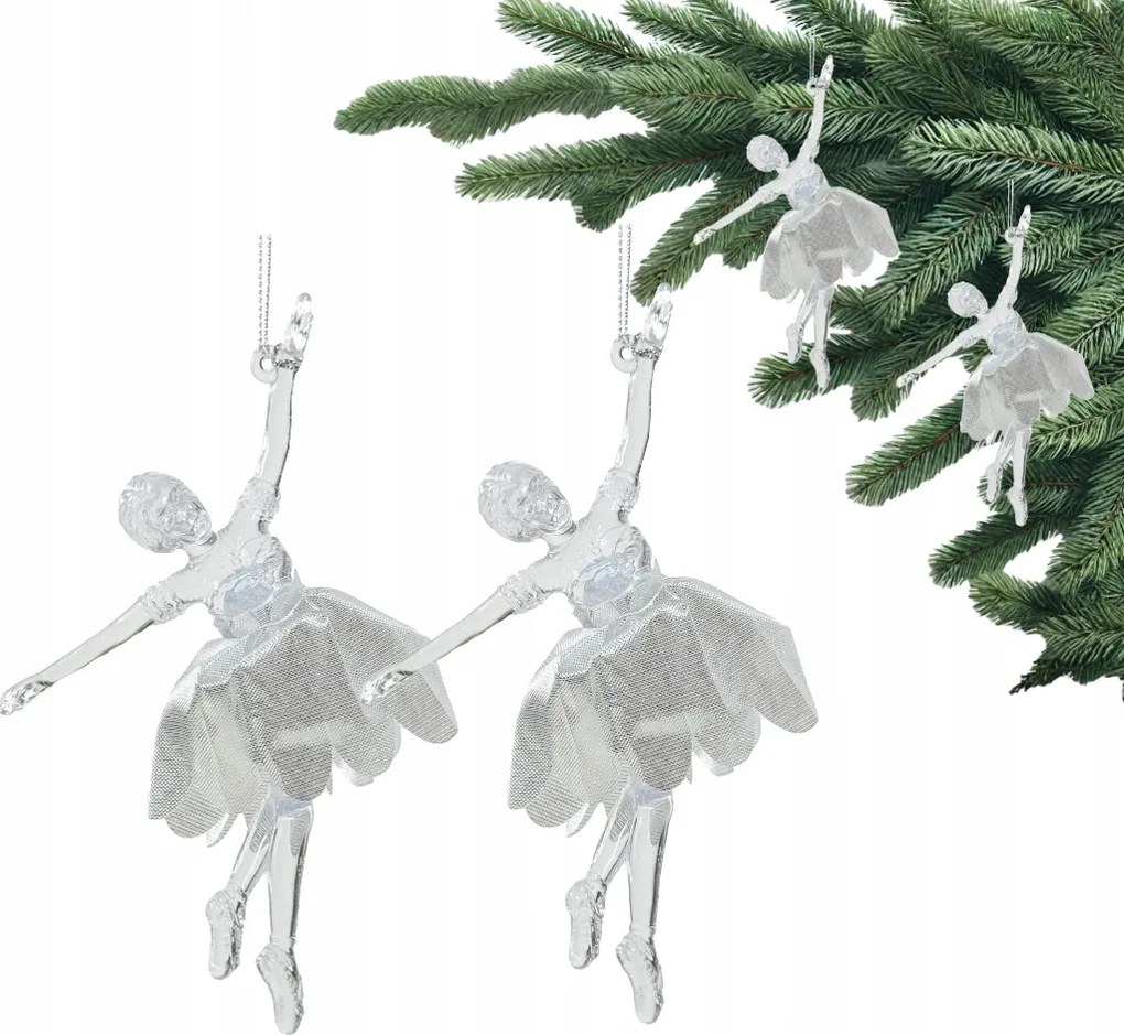 Ezüst színű Balerina Ruhában karácsonyfadíszek 2db/szett 15cm Ünnepi Dekoráció