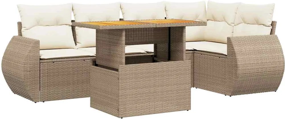 vidaXL 6 részes bézs polyrattan kerti ülőgarnitúra párnával