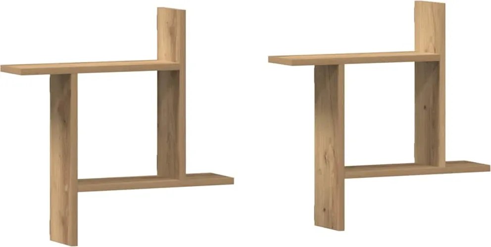 vidaXL 2 db kézműves tölgy színű szerelt fa fali polc 50 x 12 x 50 cm