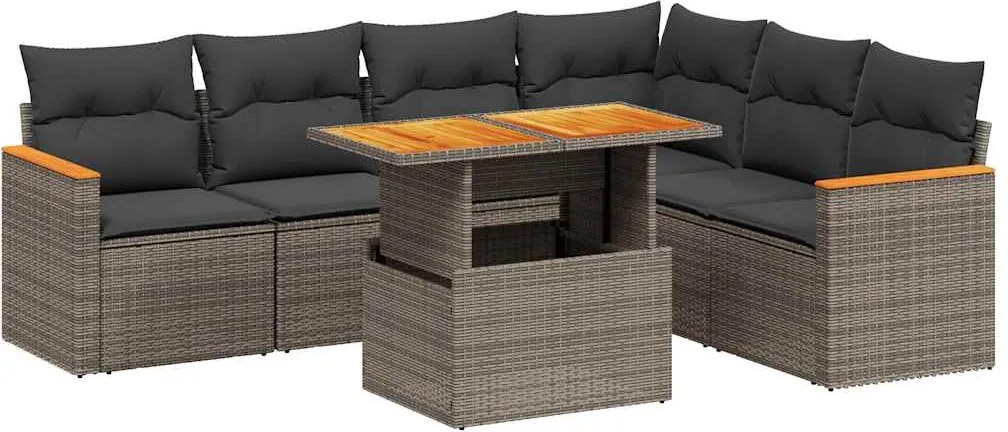 vidaXL 7 részes szürke polyrattan kerti ülőgarnitúra párnákkal