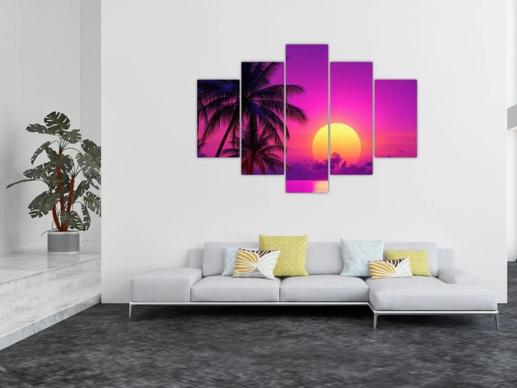 Kép - Lila naplemente pálmafával (150x105 cm)