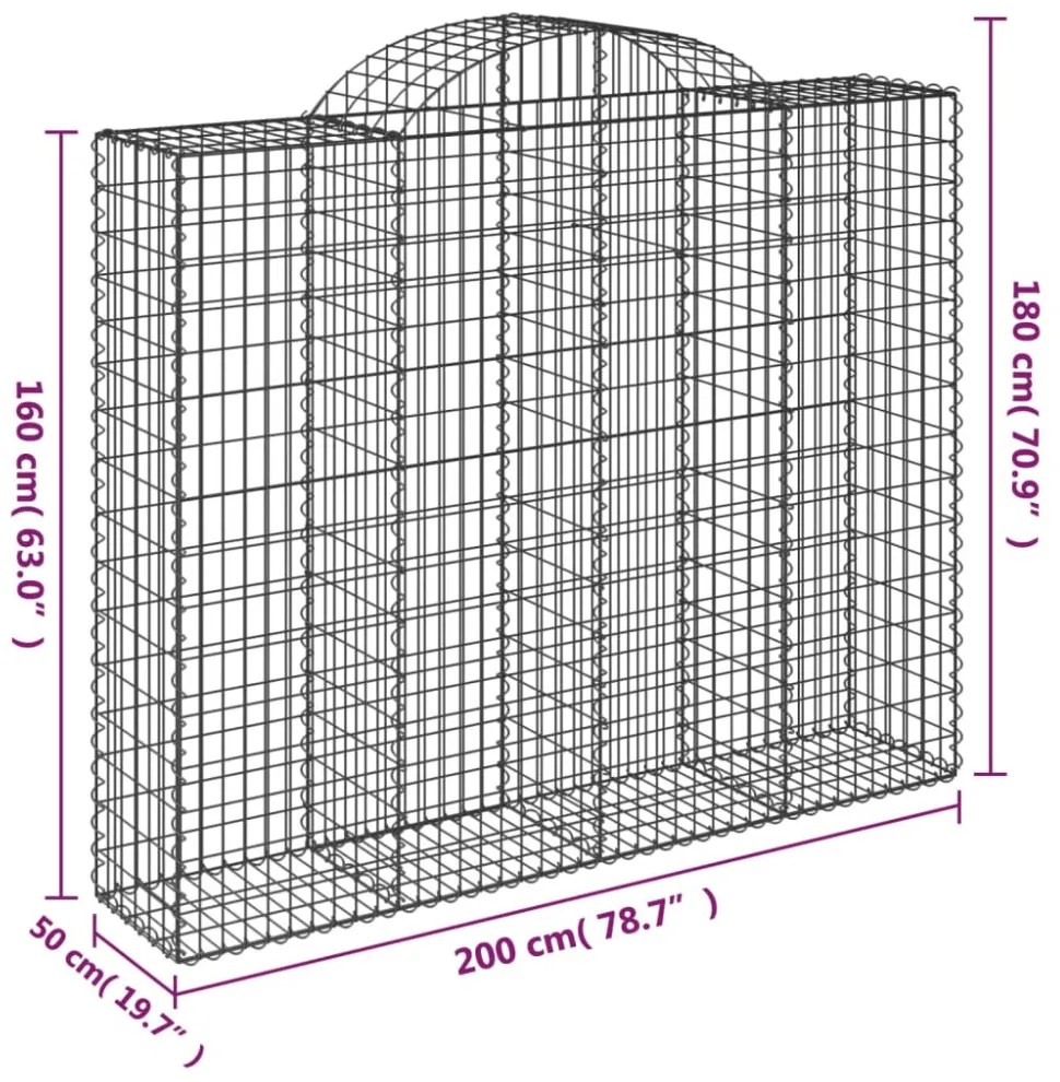 vidaXL 10 db íves horganyzott vas gabion kosár 200x50x160/180 cm