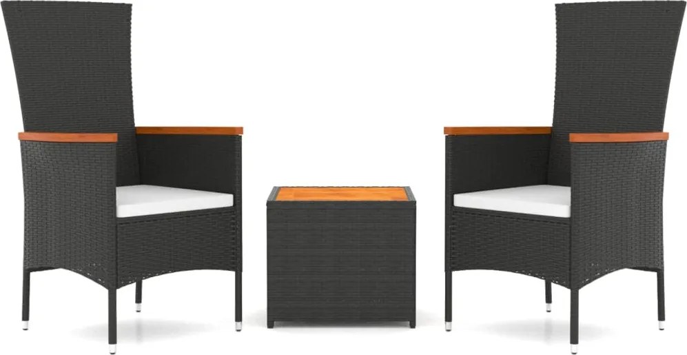 vidaXL 3 részes fekete polirattan/tömör akácfa kerti társalgógarnitúra