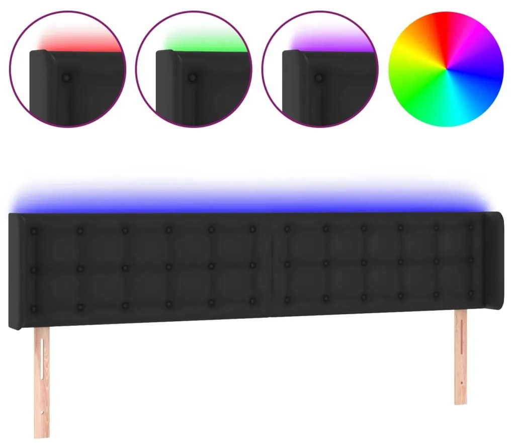 fekete műbőr LED-es fejtámla 203 x 16 x 78/88 cm