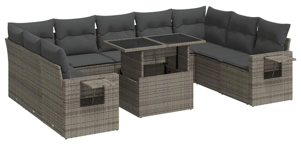 10 részes szürke polyrattan kerti ülőgarnitúra párnákkal