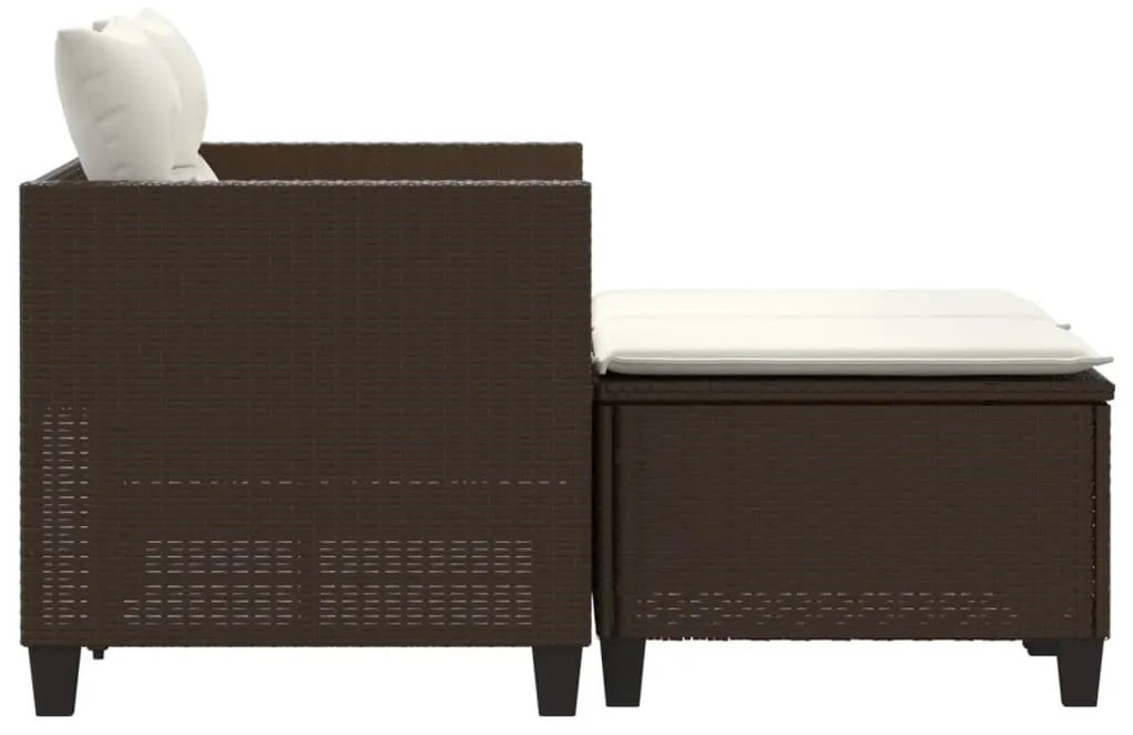 2 személyes barna polyrattan kerti kanapé zsámolyokkal