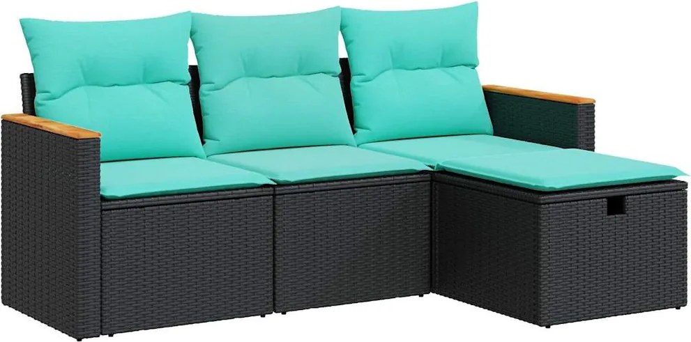 vidaXL 4 részes fekete polyrattan kerti ülőgarnitúra párnákkal