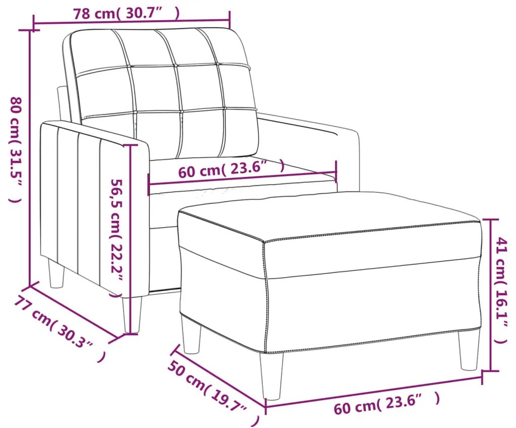 fekete szövet kanapéfotel lábtartóval 60 cm