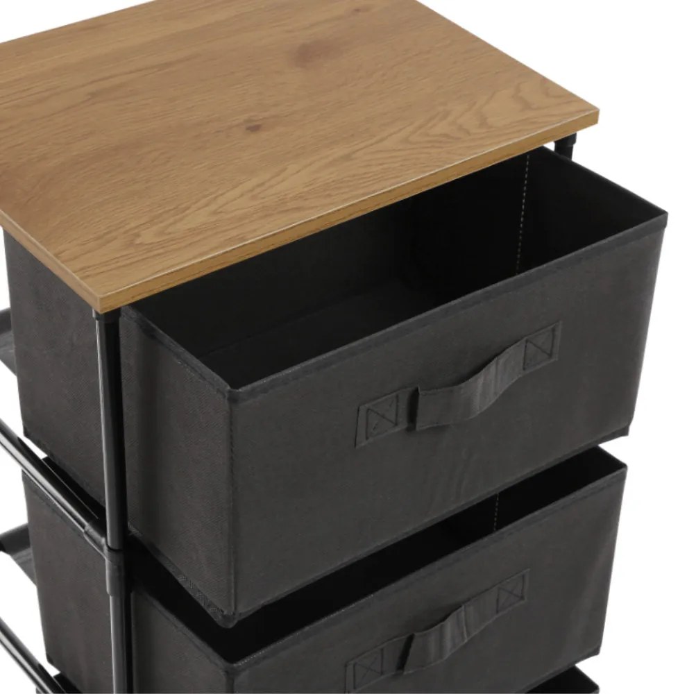 Intenso Home komód 4db szövet fiókkal 40x90cm | Fekete - arany tölgy vászonfiókos tároló