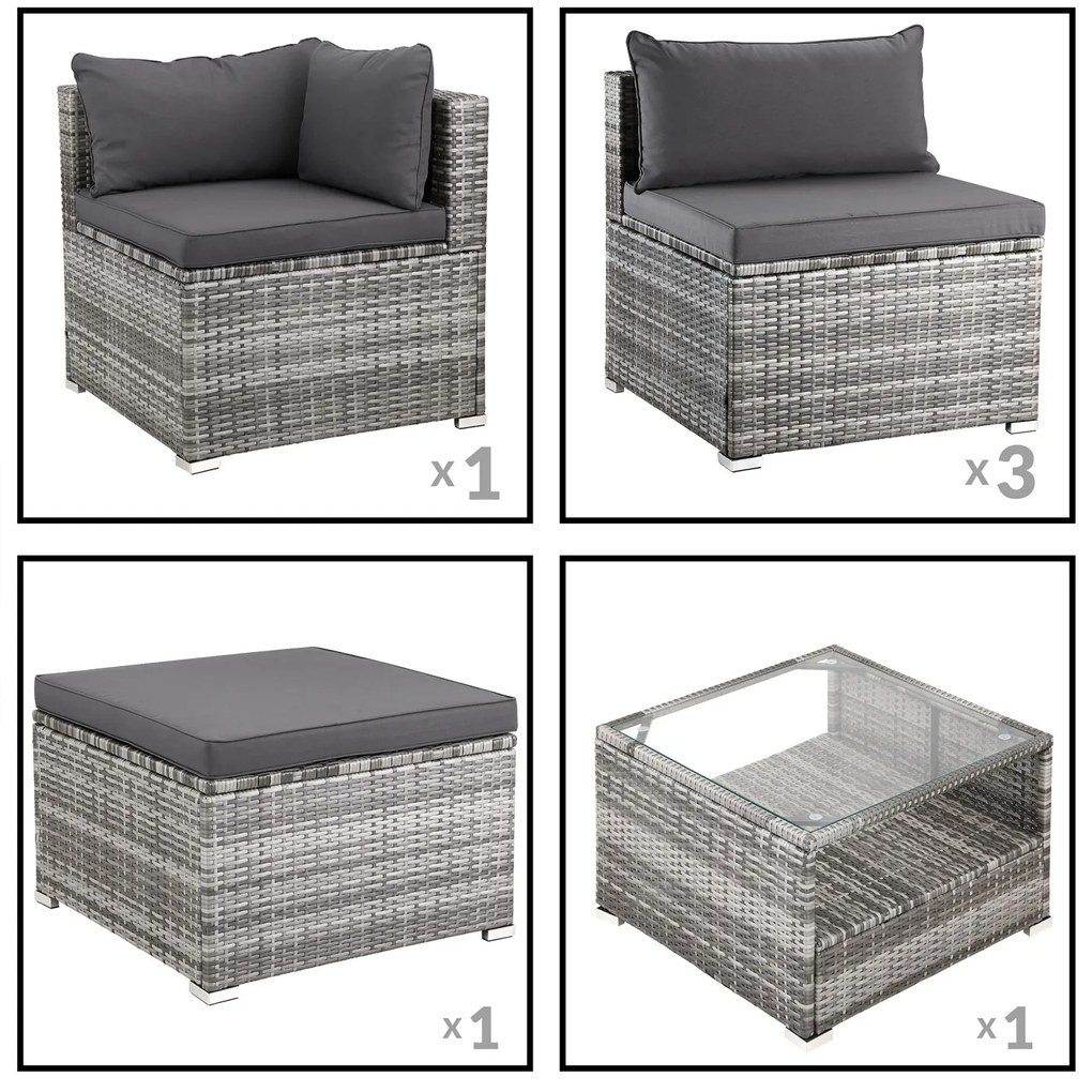 Casaria® Kerti rattan szett Rouen - szürke/antracit párnák