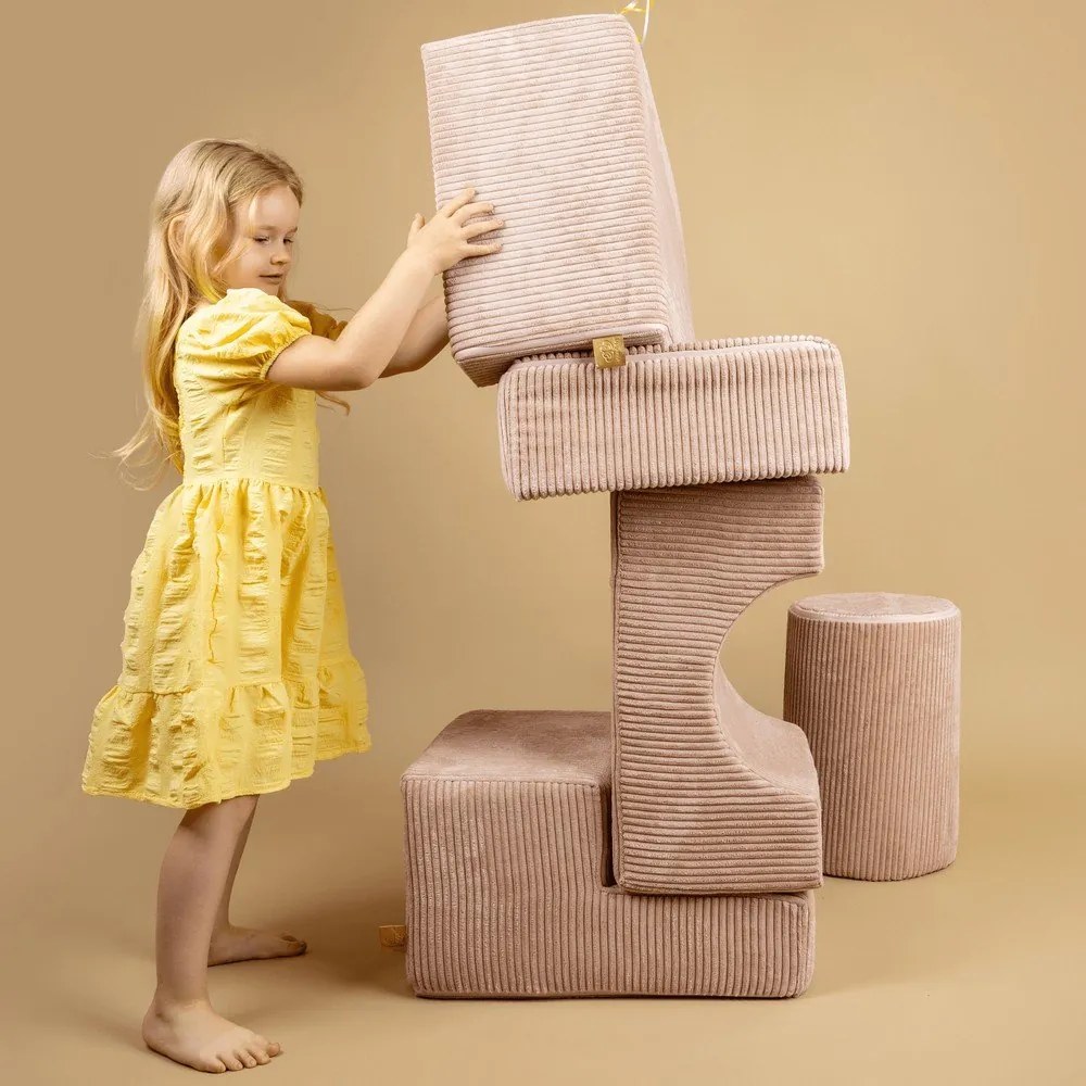 Khaki kordbársony habszivacs játszótér 4 db-os magasság 30 cm 45x170 cm Montessori – Meowbaby