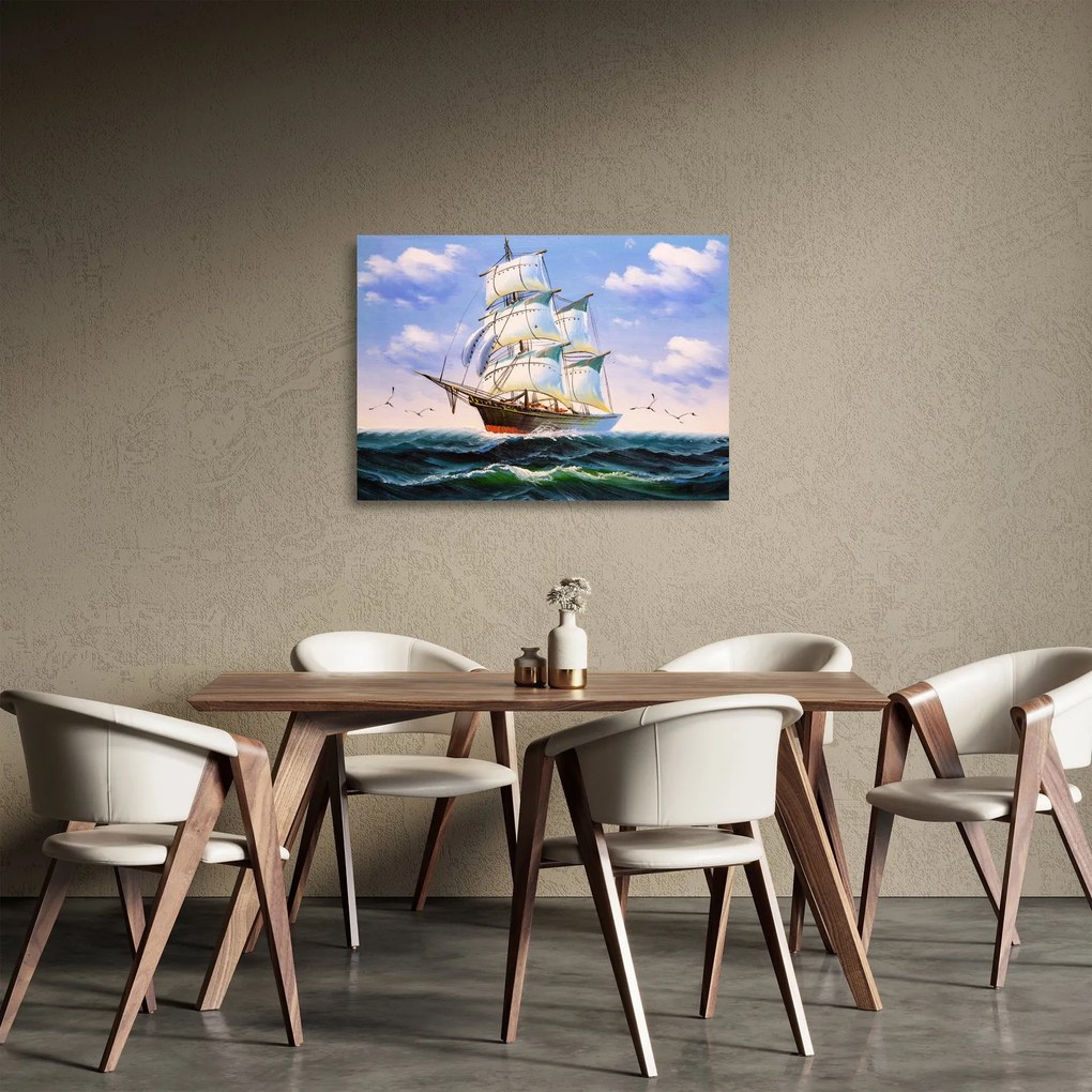 Kép egy hajóról a hullámokon (üvegen) (70x50 cm)
