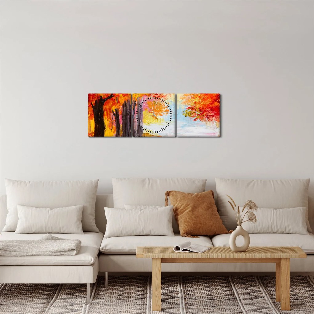 Kép - olajfestmény, színes ősz (órával) (90x30 cm)