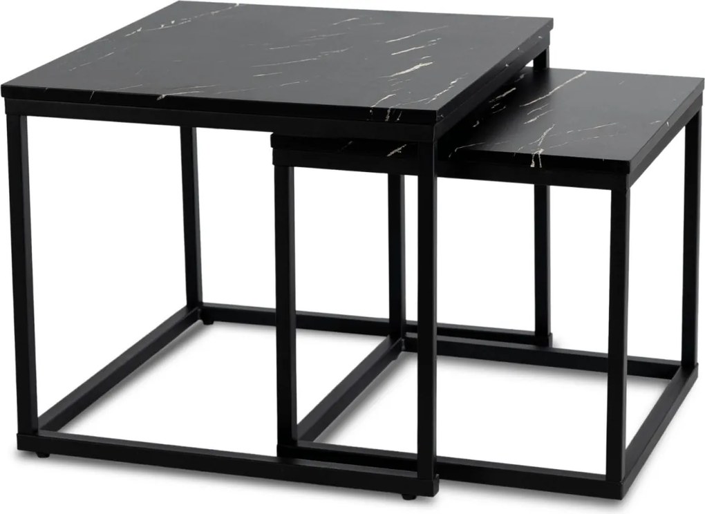 Dohányzóasztal szett fekete márvány hatású felülettel JUNO