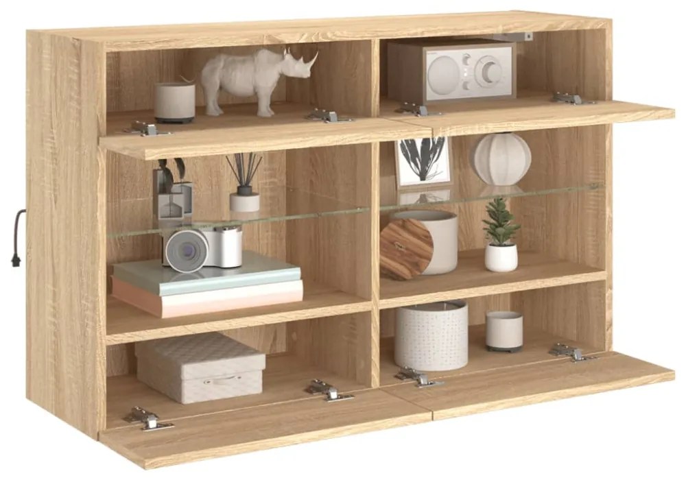 sonoma tölgy színű fali TV-szekrény LED-del 98,5x30x60,5 cm