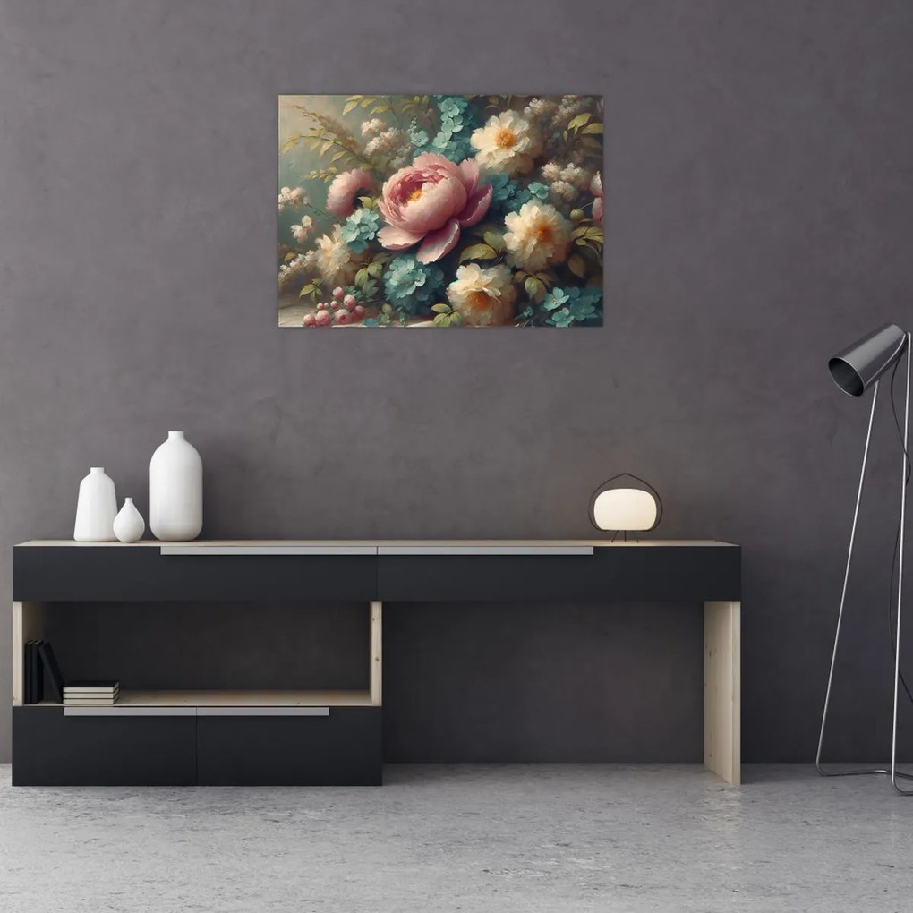 Üveg kép - Természet csendélet virágokkal - festmény (70x50 cm)