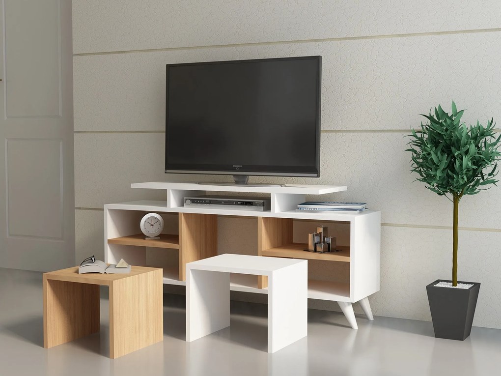 TV szekrény Kutay - White, Teak