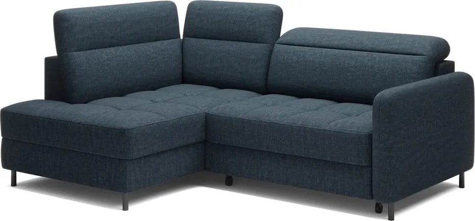 Kék bársony kinyitható-tárolóhelyes sarokkanapé (bal oldali-L alakú) Barea – ELTAP