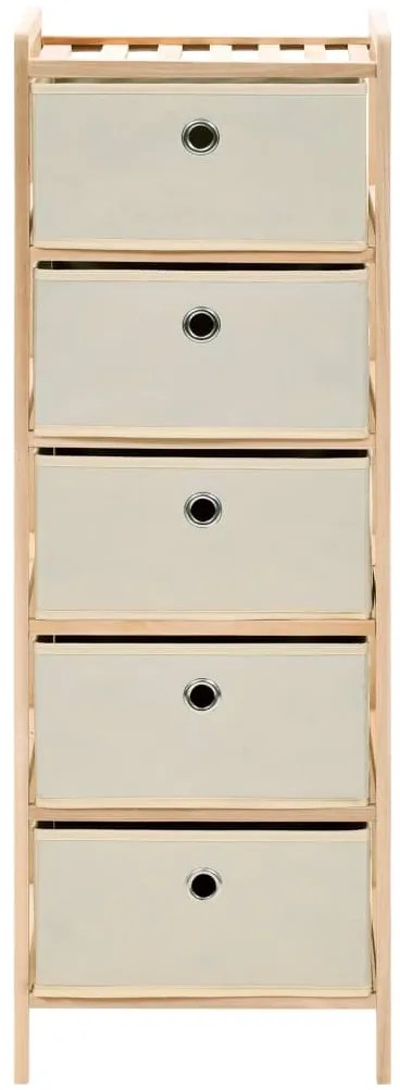 vidaXL cédrusfa tárolóállvány 5 db bézs szövet kosárral