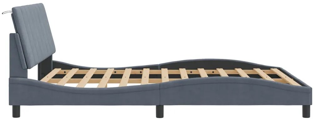 sötétszürke bársony ágykeret LED-es világítással 160 x 200 cm
