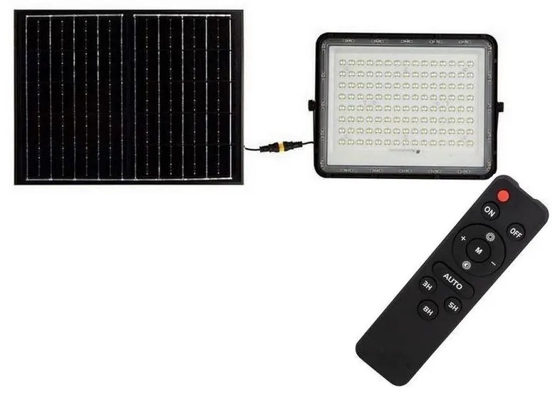 LED kültéri napelemes reflektor 20W, 3,2V, 4000K, fekete + távirányító