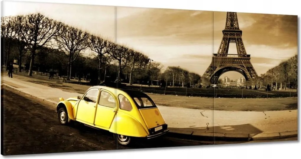 Vászonkép 180x90 Sárga autó és torony