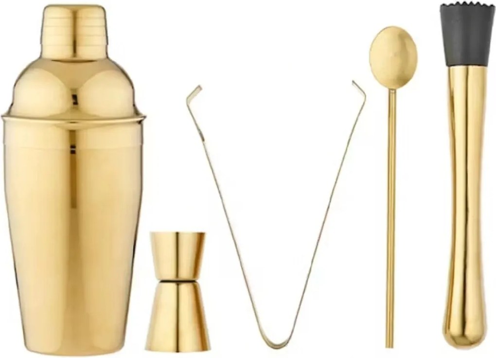 Arany csapos szett Tempa 5 el. shaker mérőpohár fogó zúzó kanál