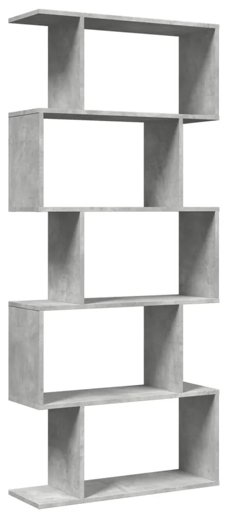 5 szintes betonszürke fa térelválasztó könyvespolc 70x24x161 cm
